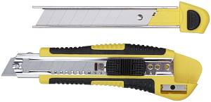 Нож технический 18 мм усиленный прорезиненный, кассета 3 лезвия, автозамена лезвия, Профи FIT