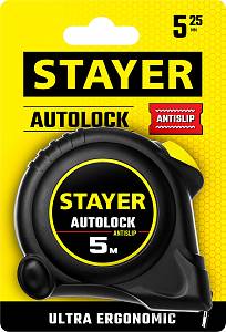 STAYER AutoLock, 5 м х 25 мм, рулетка с автостопом (2-34126-05-25)