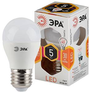 Лампочка светодиодная ЭРА STD LED P45-5W-827-E27 E27 / Е27 5Вт шар теплый белый свeт