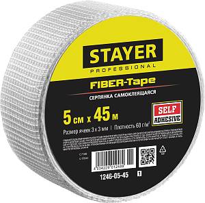 STAYER FIBER-Tape, 5 см х 45 м, 3 х 3 мм, самоклеящаяся серпянка, Professional (1246-05-45)