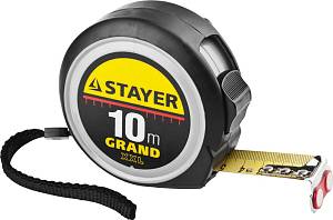 STAYER GRAND 10м / 25мм профессиональная рулетка с двухсторонней шкалой. 3411-10-25