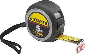 STAYER GRAND 5м / 25мм профессиональная рулетка с двухсторонней шкалой, магнитный крюк, нейлоновое покрытие, 3411-05-25