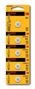Батарейки Kodak CR2016-5BL MAX Lithium (60/360/69120)