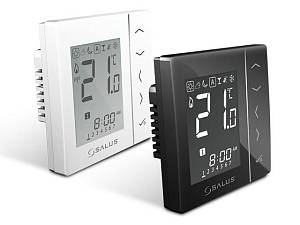Терморегулятор, 4 в 1*, беспроводной, с питанием 220 В, с экраном и сенсорными кнопками, с возможностью подключения выносного датчика FS300, встраиваемый, черный SALUS Controls VS10BRF