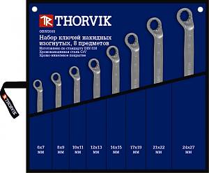 ORWS008 Набор ключей гаечных накидных изогнутых 75° в сумке, 6-27 мм, 8 предметов Thorvik