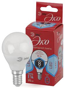 Лампочка светодиодная ЭРА RED LINE ECO LED P45-8W-840-E14 E14 / Е14 8Вт шар нейтральный белый свет